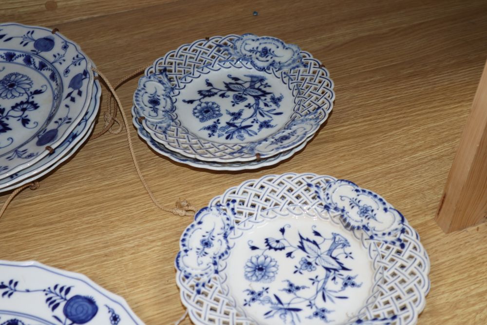 A group of Meissen onion pattern dessert and small dinner plates, late 19th/early 20th century